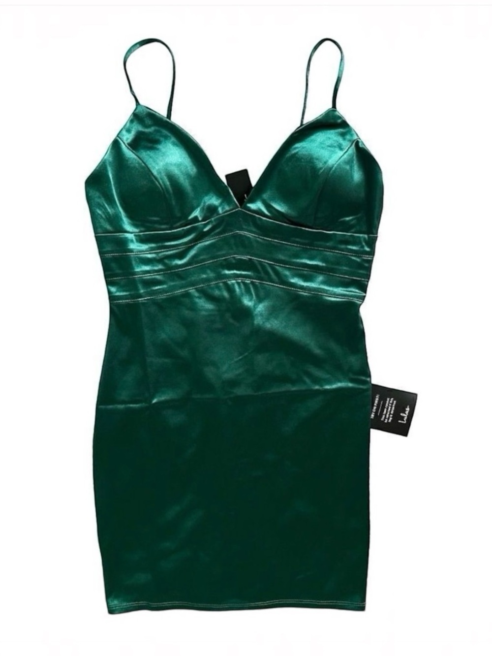 NWT Lulus Alluring Energy Emerald Green Satin Bodycon Mini Dress Medium M
